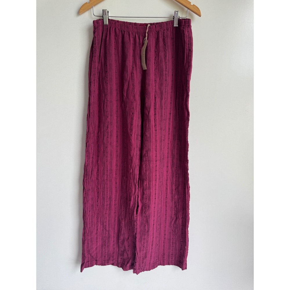 Cut Loose Wide Leg Pant Rhubarb Pink Purple Cotton Linen Stripe Boho Lagenlook M